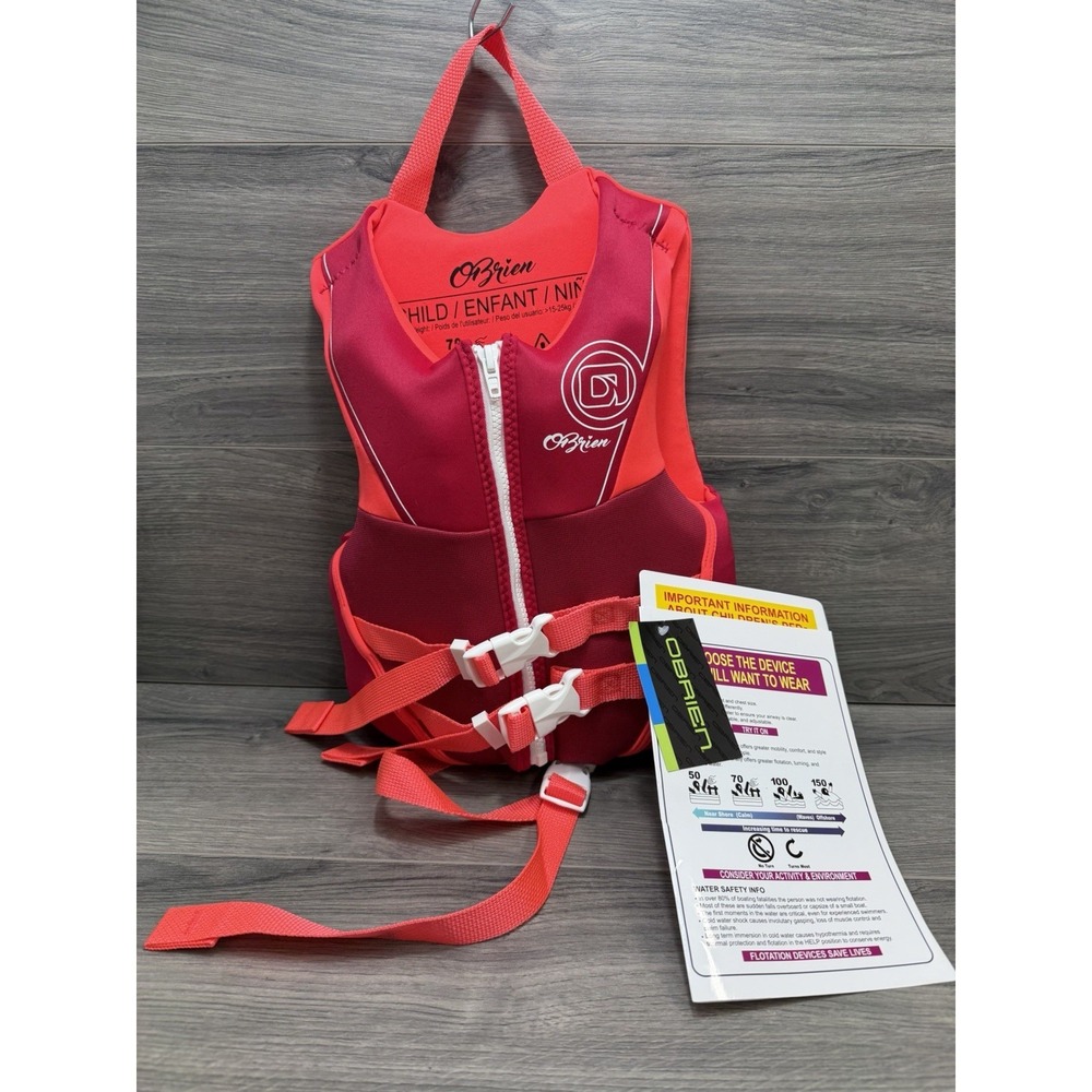 O'Brien Pink Fuschia Child's Neoprene Life Jacket 35-55lbs New With Tags Swim
